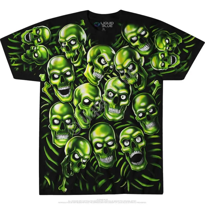 Liquid Blue TShirt Men Skull Pile Green Black TShirt