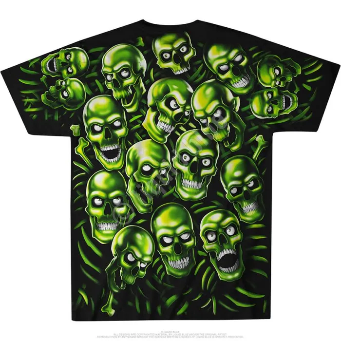 Liquid Blue TShirt Men Skull Pile Green Black TShirt