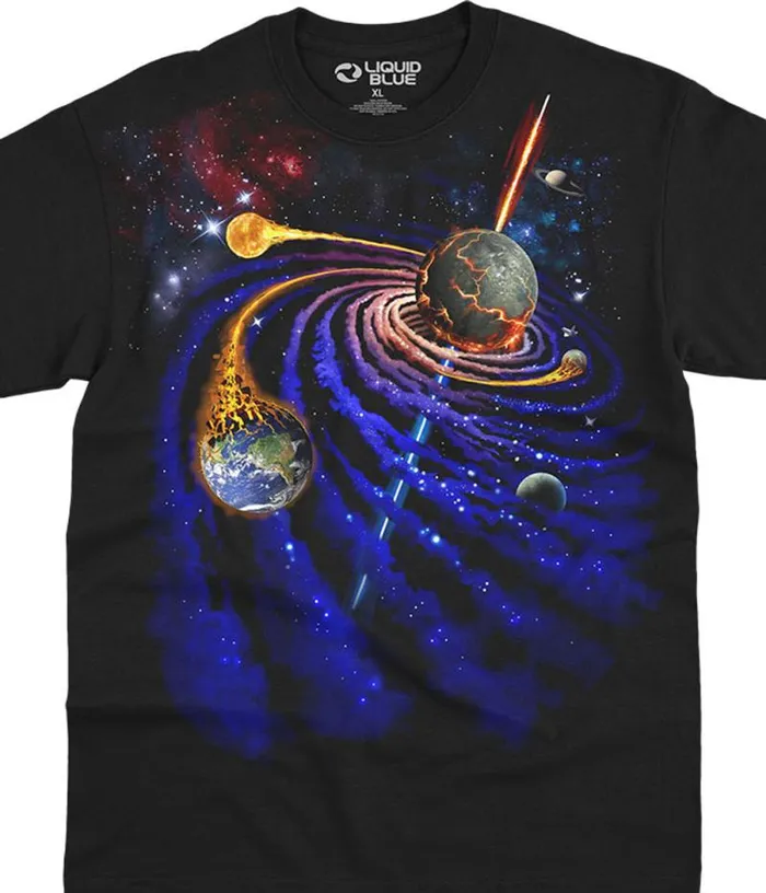 Liquid Blue TShirt Men Spiral Space Black TShirt