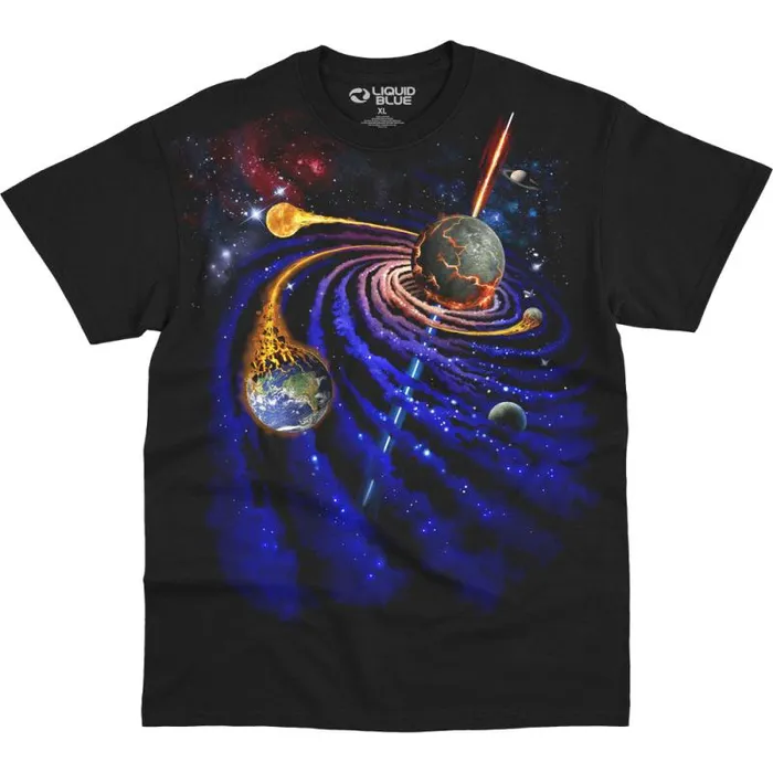 Liquid Blue TShirt Men Spiral Space Black TShirt