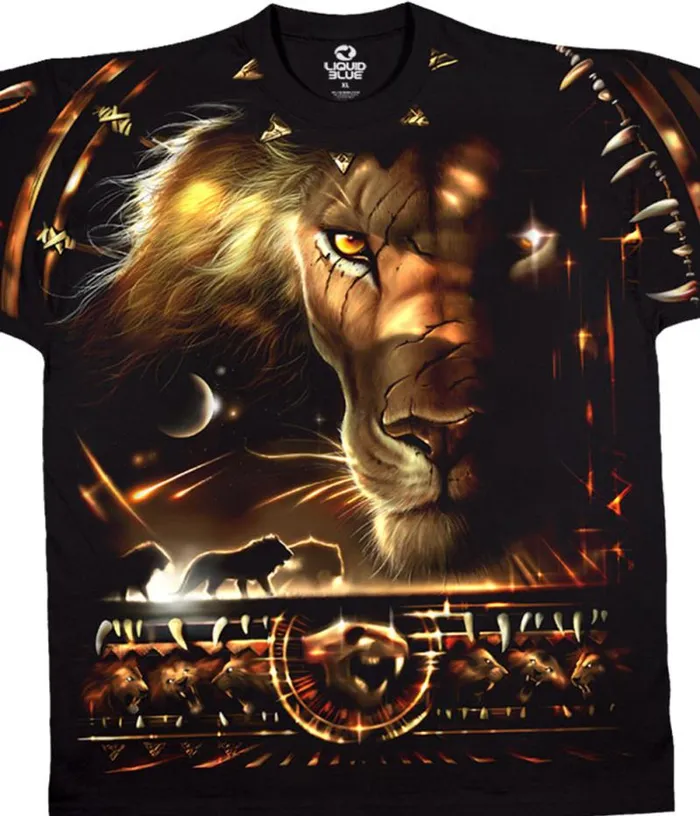 Liquid Blue TShirt Men Tribal Lion Black TShirt