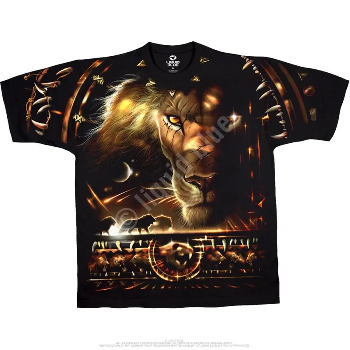 Liquid Blue TShirt Men Tribal Lion Black TShirt