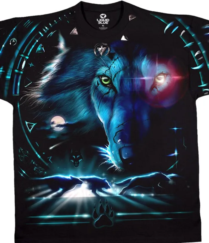 Liquid Blue TShirt Men Tribal Wolf Black TShirt
