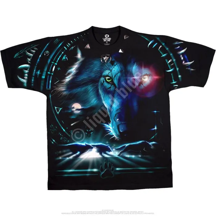 Liquid Blue TShirt Men Tribal Wolf Black TShirt