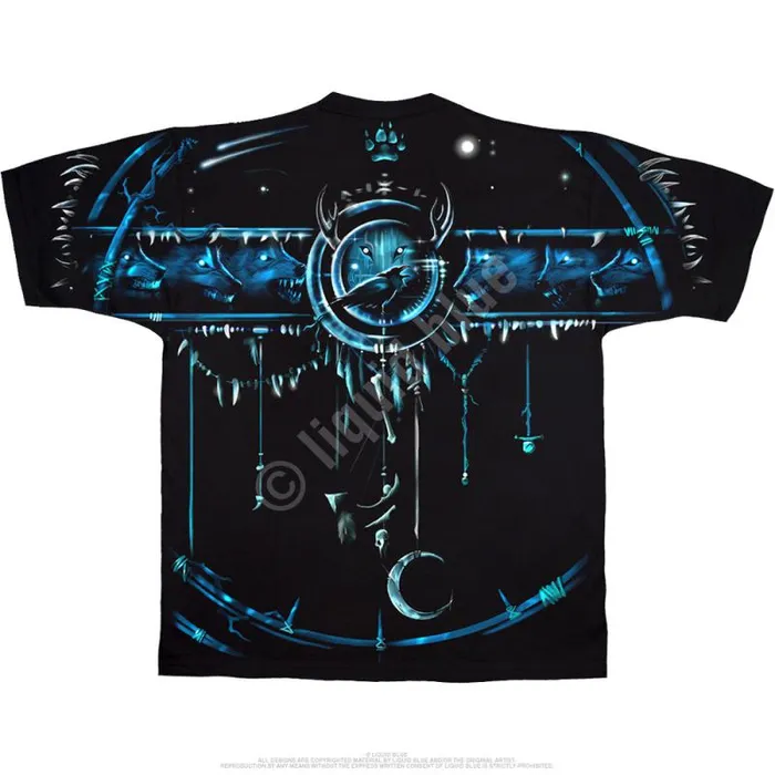 Liquid Blue TShirt Men Tribal Wolf Black TShirt