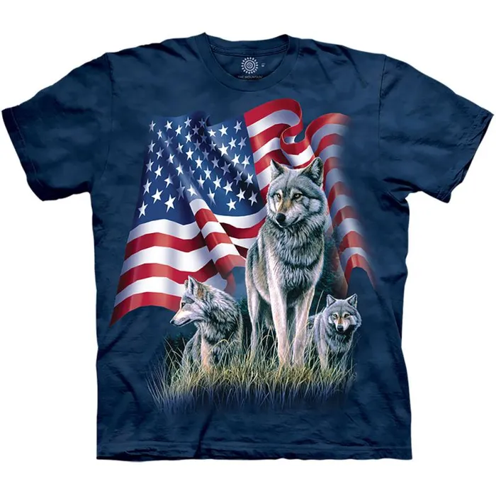 Liquid Blue TShirt Men Wolf Flag Classic Cotton TShirt