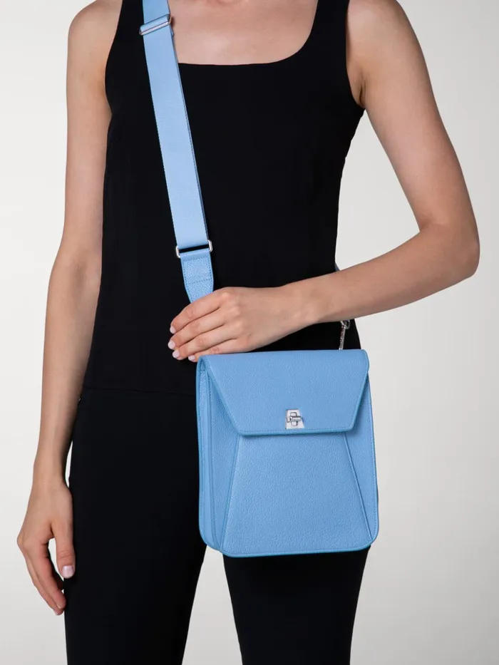 Little Anouk Messenger In Calf Leather Powder Blue Women Akris Messenger Bags