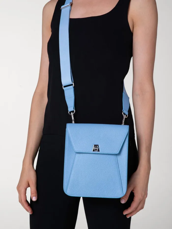 Little Anouk Messenger In Calf Leather Powder Blue Women Akris Messenger Bags