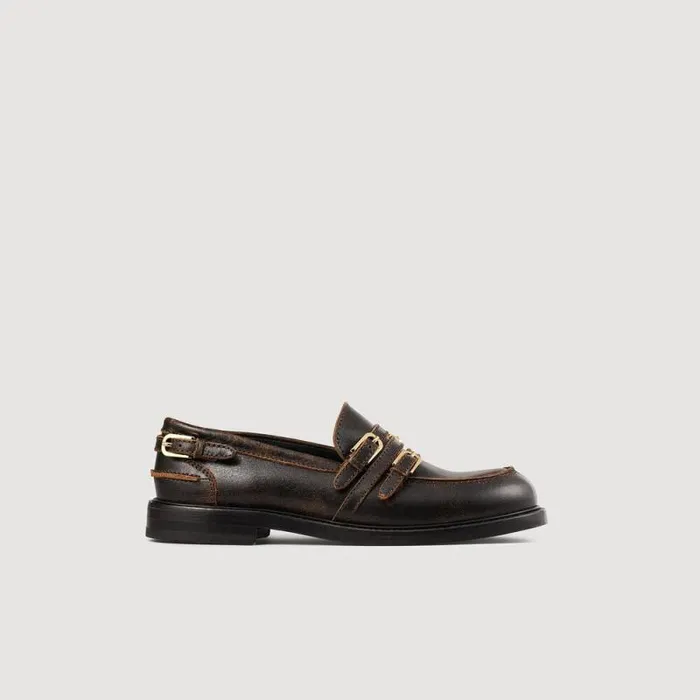Loafers and Flats Women SANDRO Distressed Leather Loafers Brown
