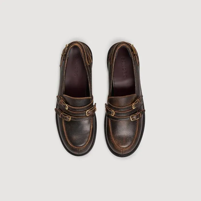 Loafers and Flats Women SANDRO Distressed Leather Loafers Brown