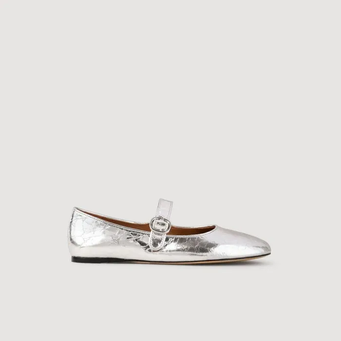 Loafers and Flats Women SANDRO Shiny Leather Ballet Flats Silver