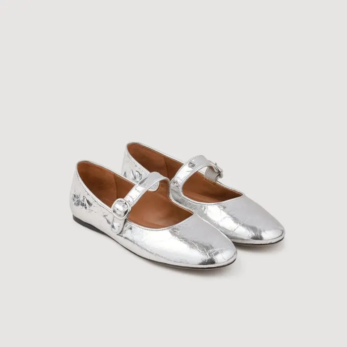 Loafers and Flats Women SANDRO Shiny Leather Ballet Flats Silver