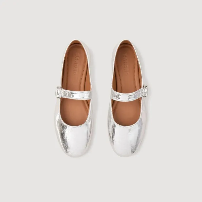 Loafers and Flats Women SANDRO Shiny Leather Ballet Flats Silver