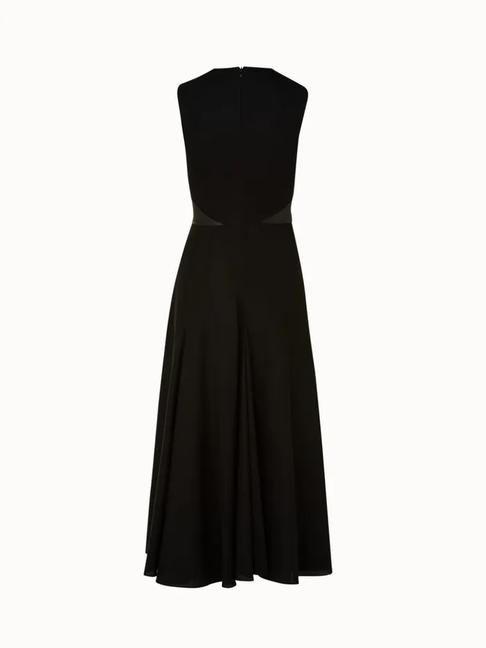 Long Cotton Twill Dress With Leather Apron Bodice Black Women Akris Dresses