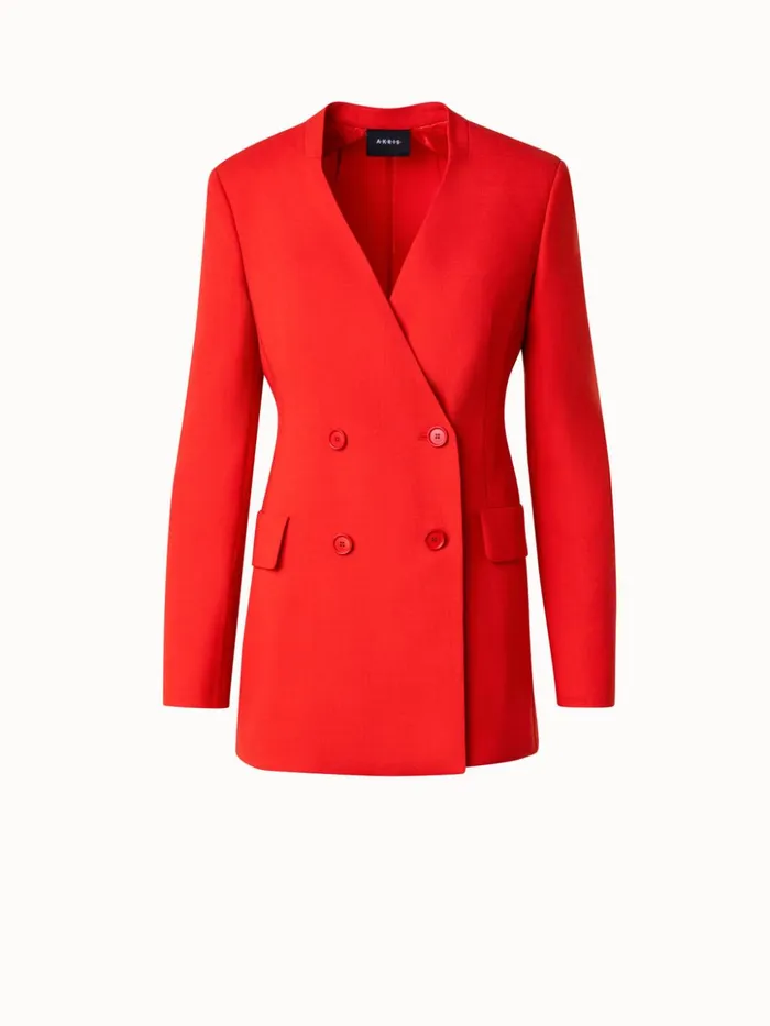 Long DoubleBreasted Jacket In Wool DoubleFace Poppy Women Akris Jackets
