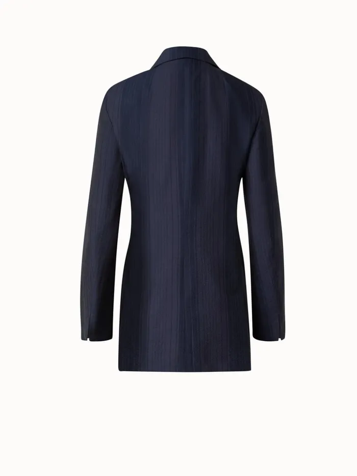 Long Jacket In Silk Cotton Seersucker Navy Women Akris Jackets