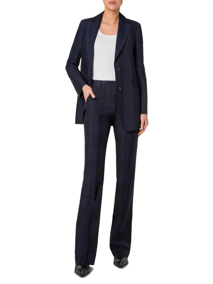 Long Jacket In Silk Cotton Seersucker Navy Women Akris Jackets