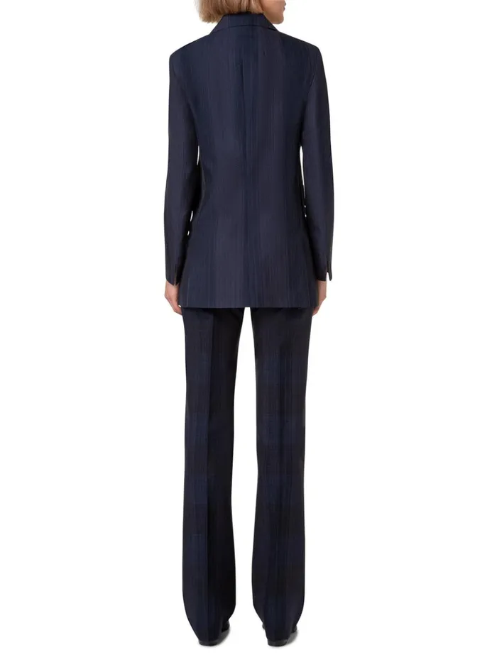 Long Jacket In Silk Cotton Seersucker Navy Women Akris Jackets