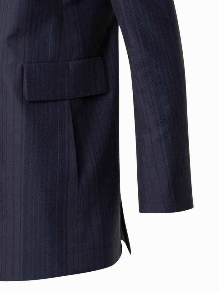 Long Jacket In Silk Cotton Seersucker Navy Women Akris Jackets