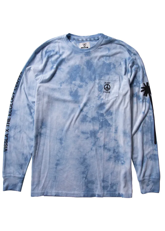 Long Sleeve Tees Men Vissla The Ecology Center Surf Farm Ls Pkt Tee BLT 8211 Blue Tie Dye