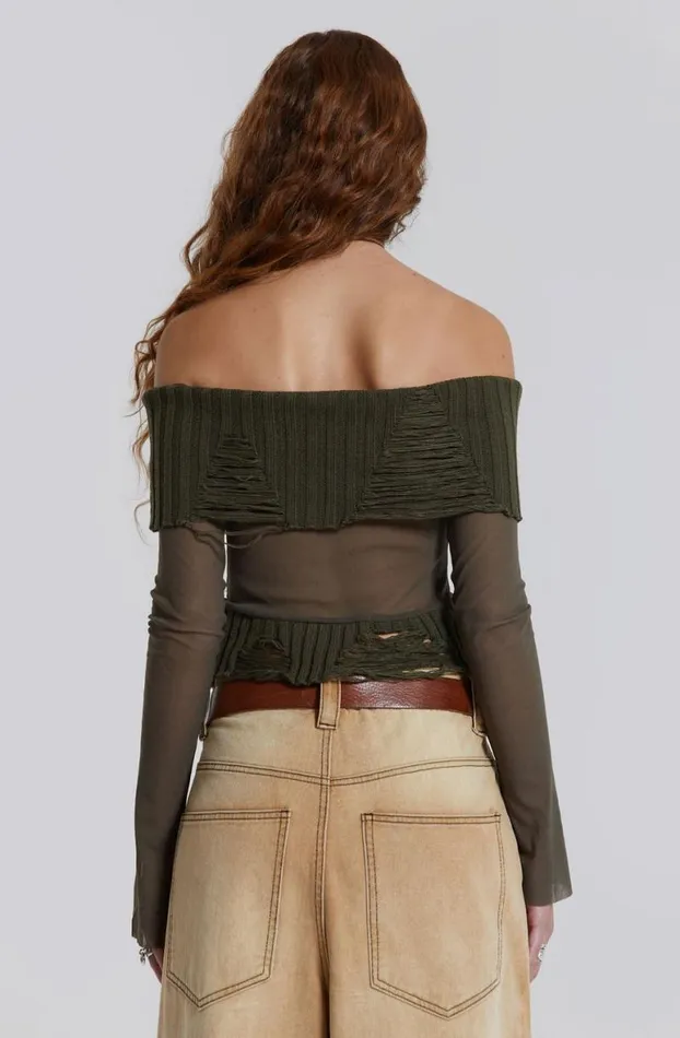 Long Sleeve Tops Women Jaded London Nova Off The Shoulder Mesh Top
