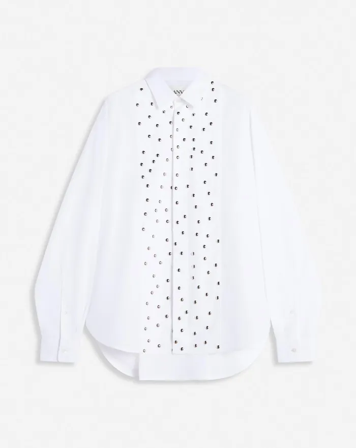 Loosefit Studded Bib Shirt Optic White Men Lanvin Shirts