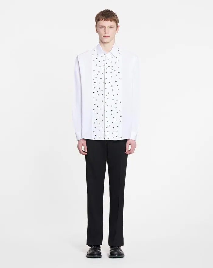 Loosefit Studded Bib Shirt Optic White Men Lanvin Shirts Loosefit Studded Bib Shirt Optic White Men Lanvin Shirts