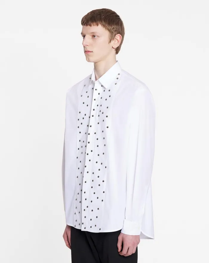 Loosefit Studded Bib Shirt Optic White Men Lanvin Shirts Loosefit Studded Bib Shirt Optic White Men Lanvin Shirts