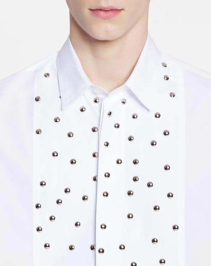 Loosefit Studded Bib Shirt Optic White Men Lanvin Shirts Loosefit Studded Bib Shirt Optic White Men Lanvin Shirts