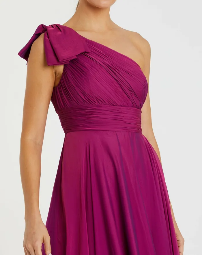 Mac Duggal Best Sellers Women Purple Pleated One Shoulder Chiffon Gown Raspberry