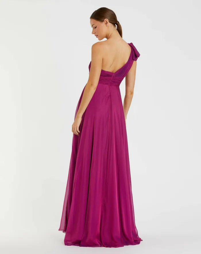 Mac Duggal Best Sellers Women Purple Pleated One Shoulder Chiffon Gown Raspberry