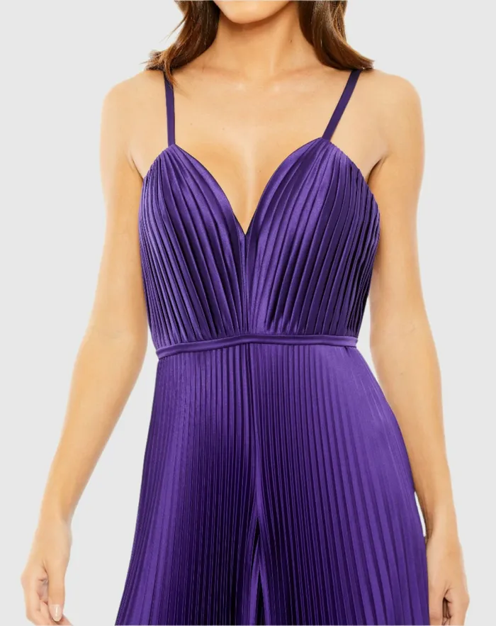 Mac Duggal Jumpsuits and Rompers Women Purple Pleated Plunge Neck Wide Leg Jumpsuit Purple