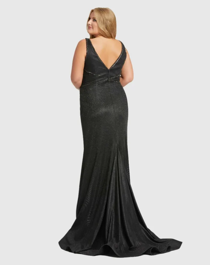 Mac Duggal Plus Size Dresses Women Sleeveless Metallic Trumpet Gown Plus Black Mac Duggal Plus Size Dresses Women Sleeveless Metallic Trumpet Gown Plus Black
