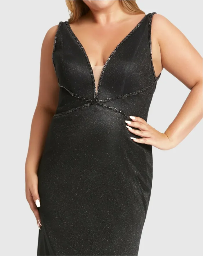 Mac Duggal Plus Size Dresses Women Sleeveless Metallic Trumpet Gown Plus Black Mac Duggal Plus Size Dresses Women Sleeveless Metallic Trumpet Gown Plus Black