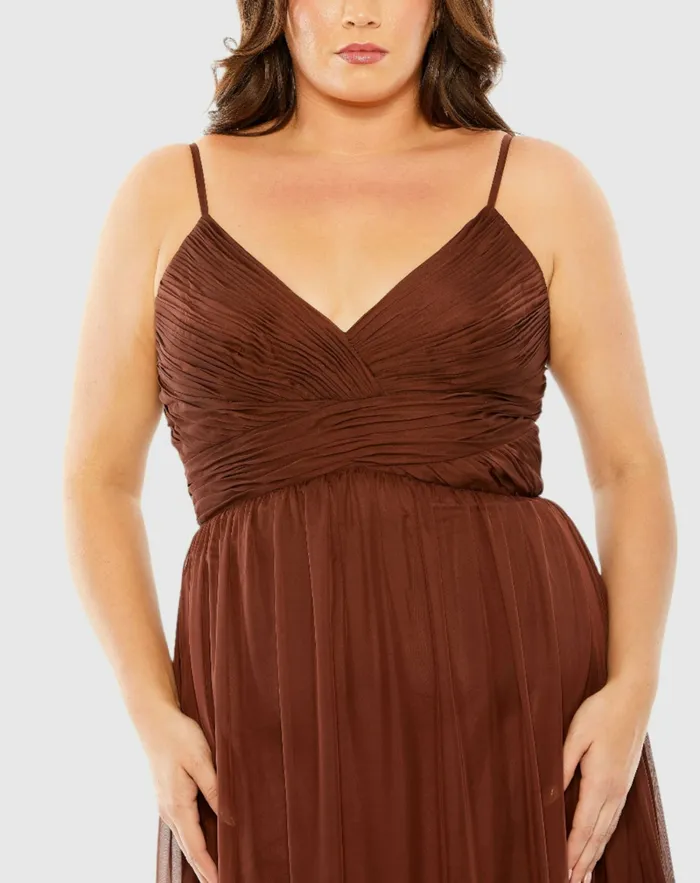 Mac Duggal Plus Size Dresses Women Tiered VNeckline Ruched Gown Chocolate Mac Duggal Plus Size Dresses Women Tiered VNeckline Ruched Gown Chocolate