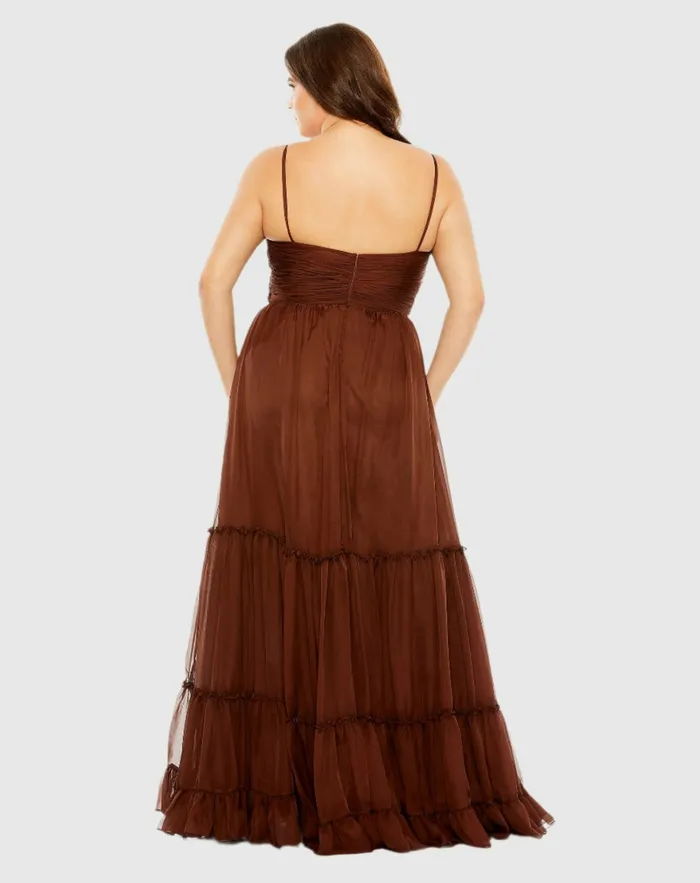 Mac Duggal Plus Size Dresses Women Tiered VNeckline Ruched Gown Chocolate Mac Duggal Plus Size Dresses Women Tiered VNeckline Ruched Gown Chocolate