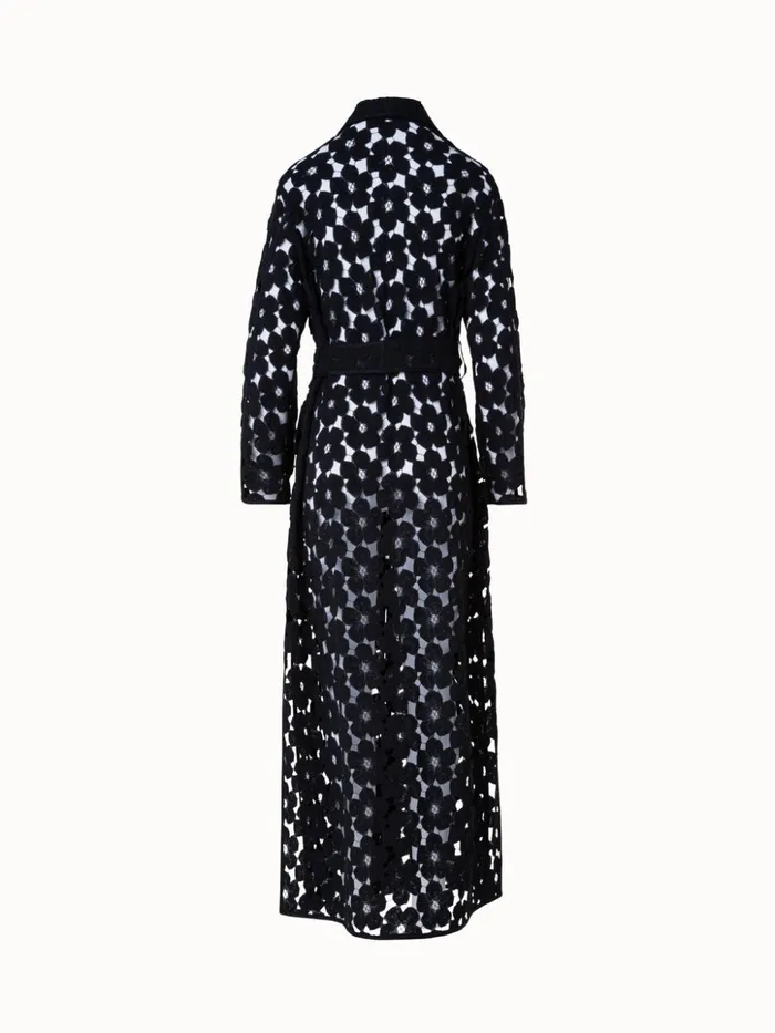 Maxi Coat With Allover Anemone Embroidery Black Women Akris Jackets