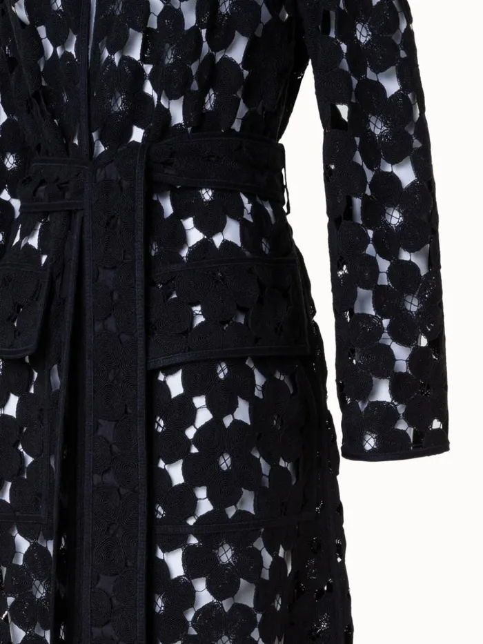 Maxi Coat With Allover Anemone Embroidery Black Women Akris Jackets