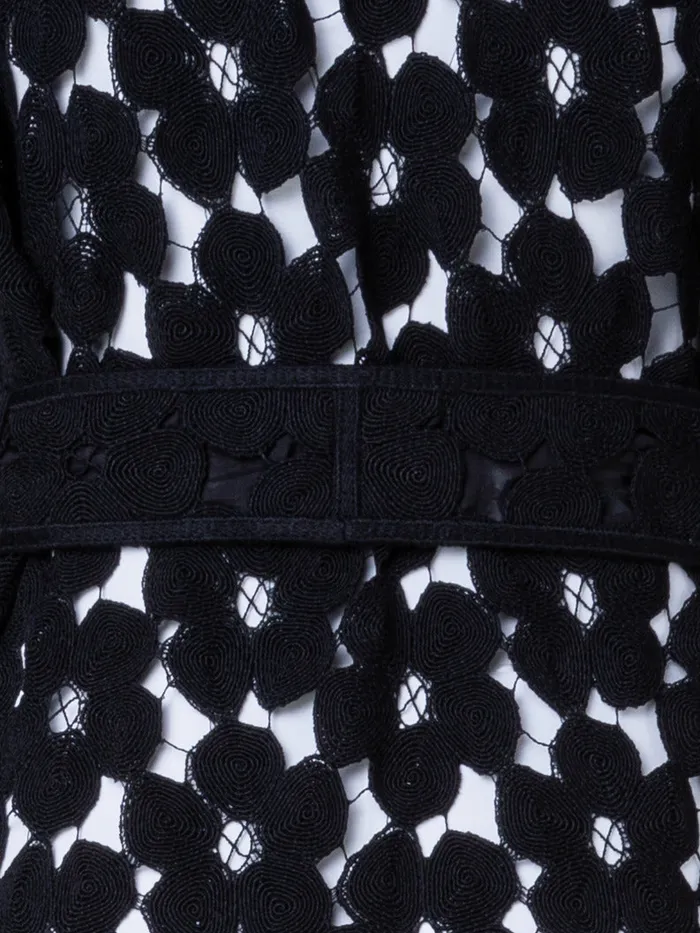 Maxi Coat With Allover Anemone Embroidery Black Women Akris Jackets
