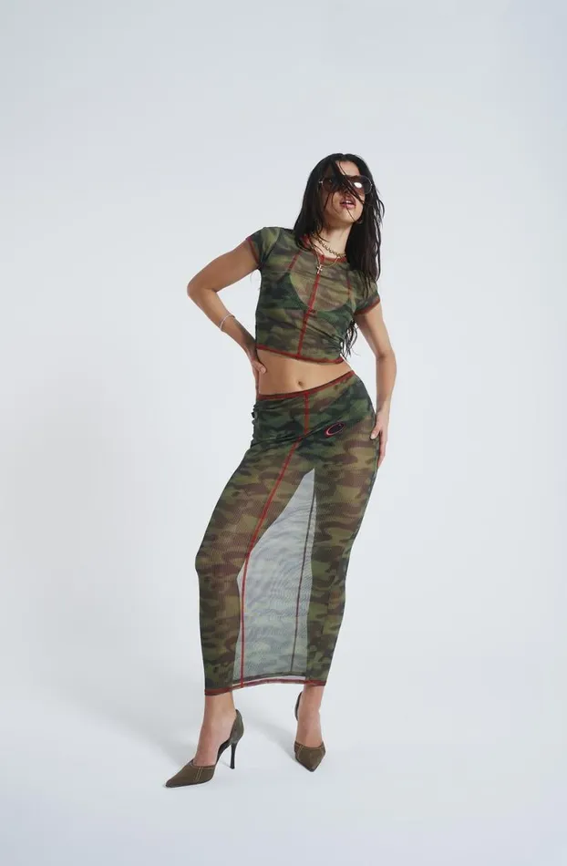 Maxi Skirts Women Jaded London Astro Camo Mesh Maxi Skirt