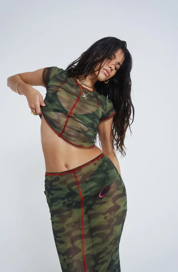 Maxi Skirts Women Jaded London Astro Camo Mesh Maxi Skirt