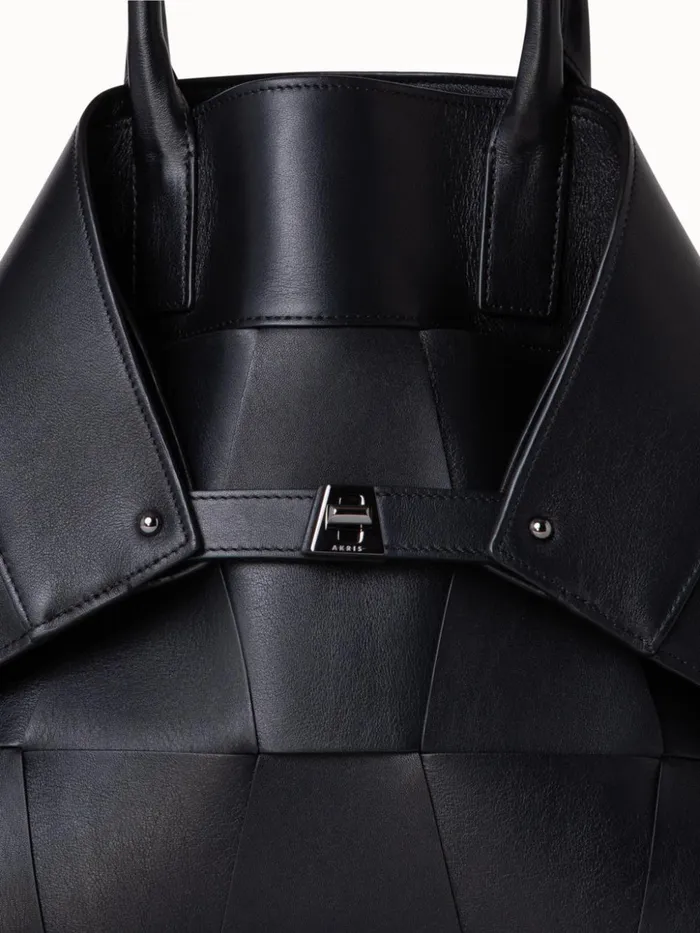 Medium Ai Messenger Bag In Braided Leather Trapezoids Black Women Akris Top Handle Bags