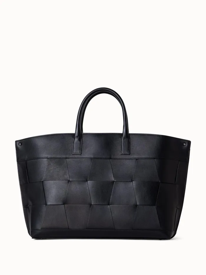 Medium Ai Messenger Bag In Braided Leather Trapezoids Black Women Akris Top Handle Bags