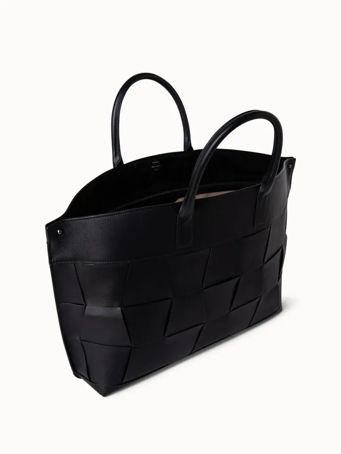 Medium Ai Messenger Bag In Braided Leather Trapezoids Black Women Akris Top Handle Bags