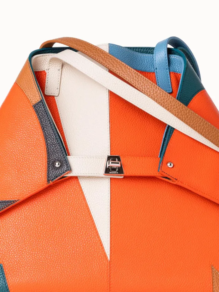 Medium Ai Shoulder Bag In Leather Composed Letters Patchwork Multicolor Women Akris Tote Bags