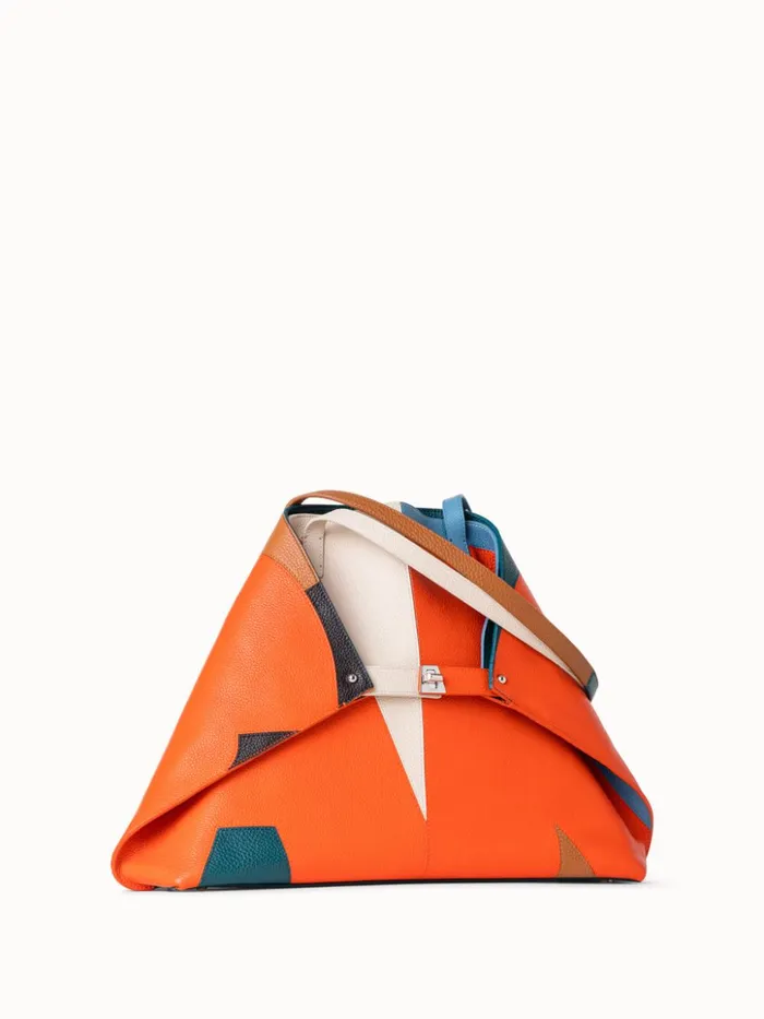 Medium Ai Shoulder Bag In Leather Composed Letters Patchwork Multicolor Women Akris Tote Bags