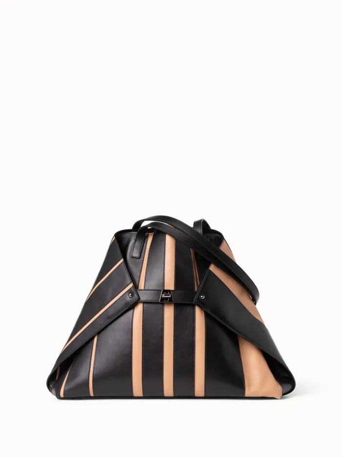 Medium Ai Shoulder Bag In Leather Stripes Blackcordage Women Akris Shoulder Bags