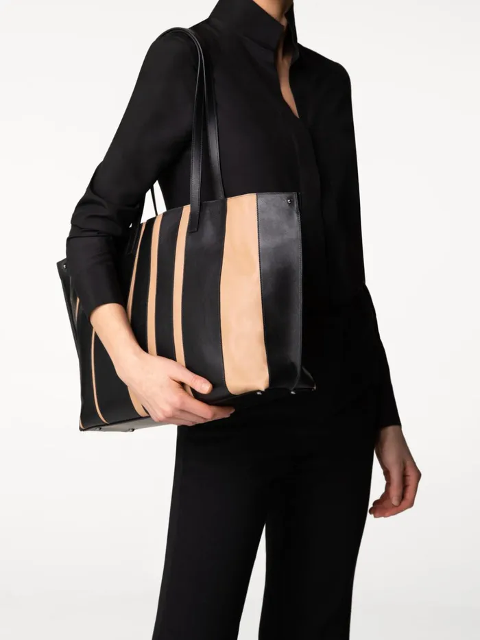 Medium Ai Shoulder Bag In Leather Stripes Blackcordage Women Akris Shoulder Bags