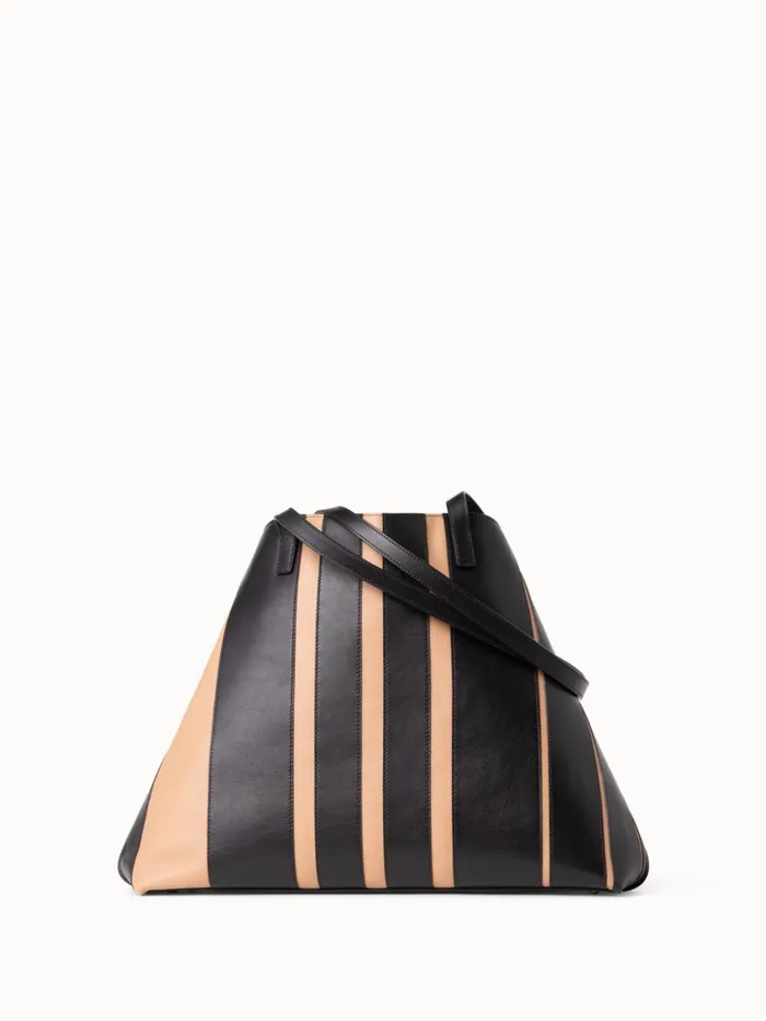 Medium Ai Shoulder Bag In Leather Stripes Blackcordage Women Akris Shoulder Bags