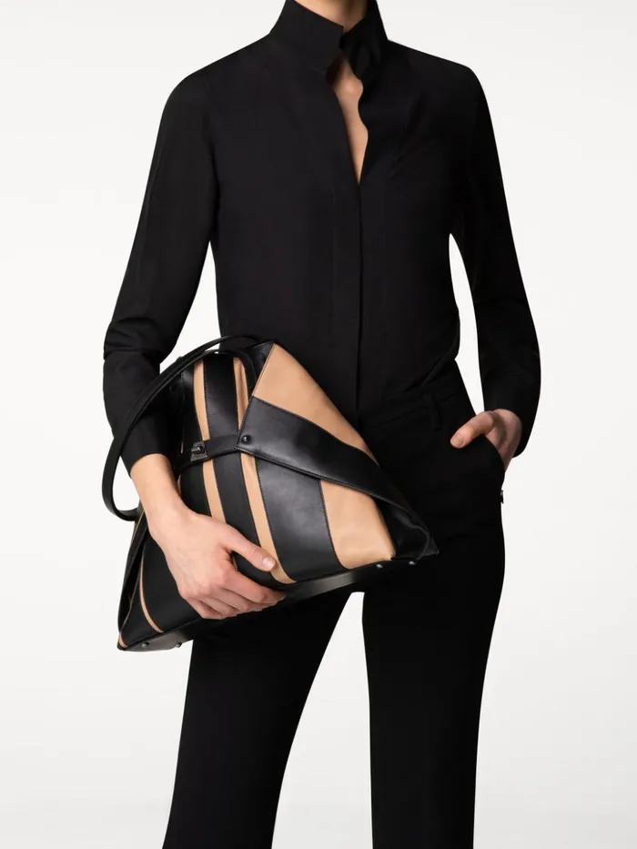 Medium Ai Shoulder Bag In Leather Stripes Blackcordage Women Akris Shoulder Bags
